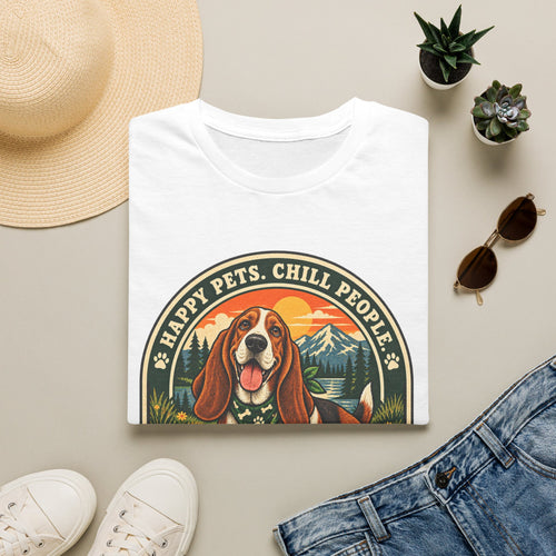 Basset Hound Tee - "Happy Pets. Chill People." Retro Pet Services T-Shirt - image 1