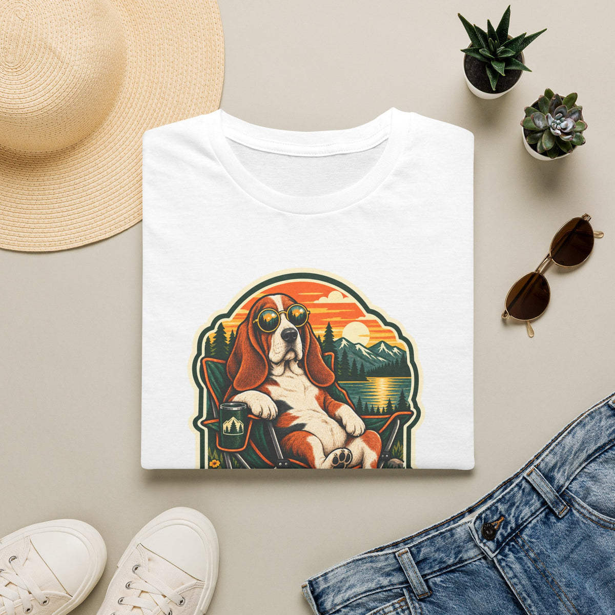 Sit. Stay. Chill. Basset Hound Relaxing Graphic T-Shirt - image 1