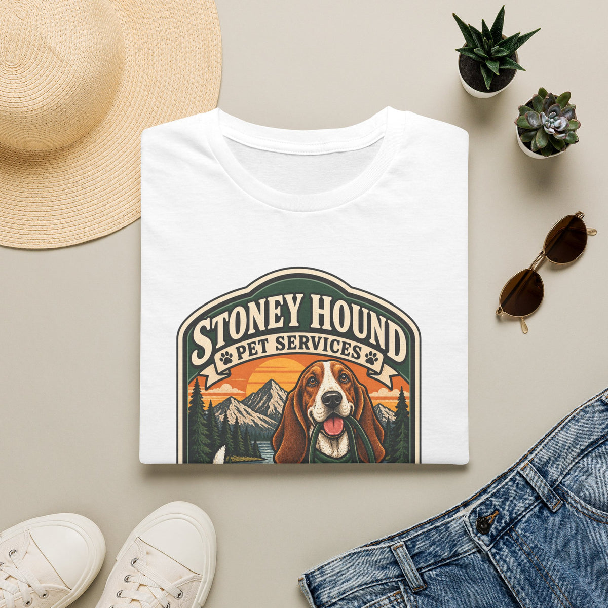 Stoney Hound Pet Services T-Shirt - Dog Lover Vintage Badge Tee - image 1