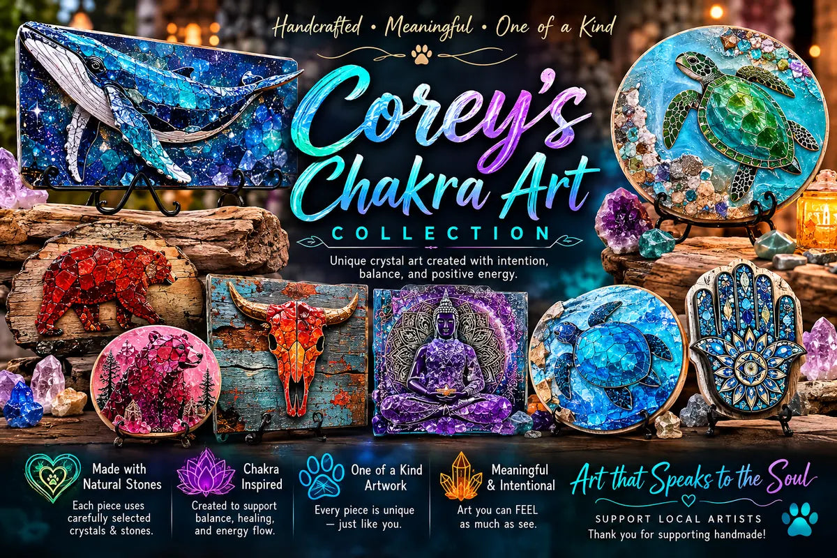 Corey’s Chakra Art collection — handmade crystal art